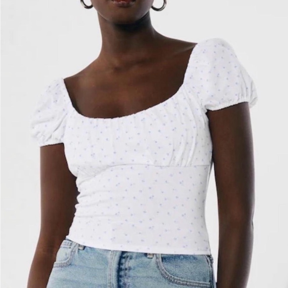 Hollister White Crop Top with Light Blue Floral Print